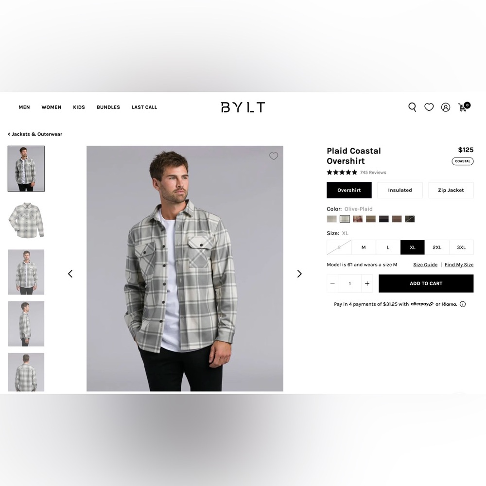 BYLT Basics - Plaid Coastal Overshirt Flannel XL - Olive Plaid - BRAND NEW W TAG